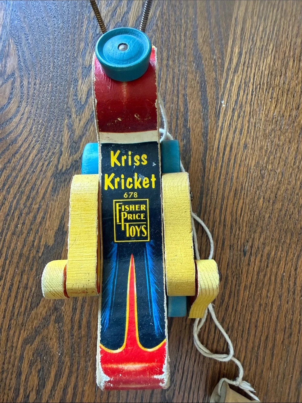 Vintage Fisher-Price Kriss Kricket Pull-Along Dog Toy in Red, Yellow